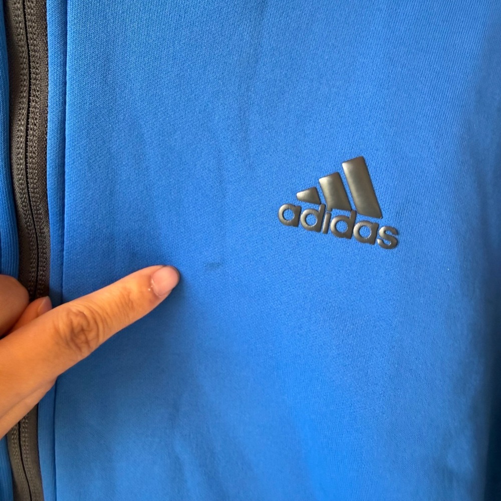 Adidas Full Zip Hoodie Mens Large Blue Gray Climawarm Fleece Raglan Jacket - Picture 8 of 9